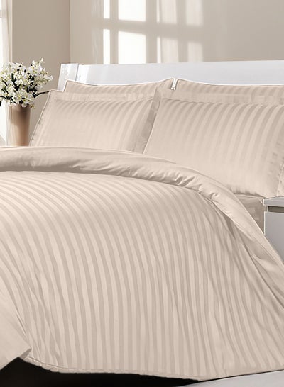 Buy 3-Piece Complete Duvet Cover Set For Single Bed With Fitted Sheet Beige in UAE