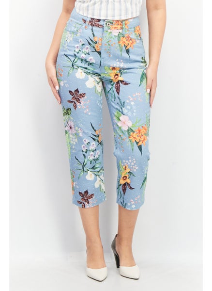 Buy Women Regular Fit Floral Carrot Jeans, Blue in UAE