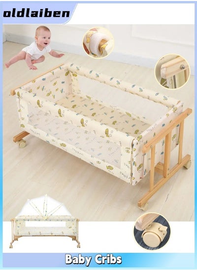 Buy Baby Cribs, Solid Wood Cradles, Small Cradles, Portable Newborn Infant Baby Sleepe, I-Beam Cradles With Casters, Mosquito Net Not Included（Light Yellow） in Saudi Arabia