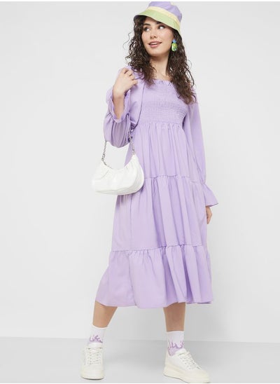 Buy Urban Minx Puff Sleeve Tiered Dress in UAE