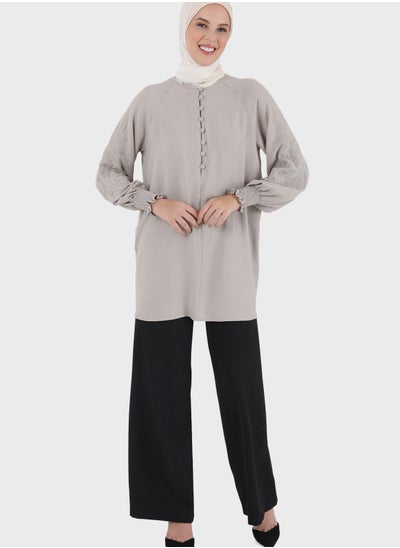 Buy Button Detail Shirred Sleeve Tunic in UAE