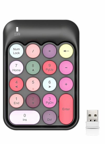 Buy Number Pad, Mechanical USB Wireless Numeric Keypad 18 Keys with 2.4G Mini Portable Silent Pad Receiver Financial Accounting Keyboard Extensions for Laptop Desktop PC Pro(Black Mix) in Saudi Arabia