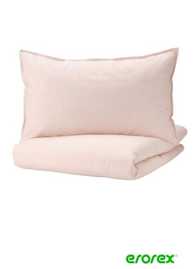 Buy Duvet cover and pillowcase light pink stripe 150x200/50x80 cm in Saudi Arabia