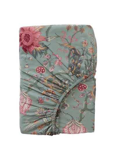 Buy Fitted Sheet Light Green Grey/Multicolour 180X200 Cm in Saudi Arabia