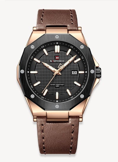 Buy Leather Strap New Design Casual Quartz Wrist Watch For Men NF9200L RG/B/BN in UAE