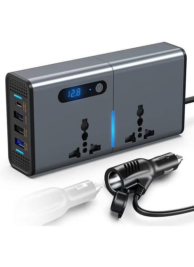 اشتري 200W Car Power Inverter, DC 12/24V to 220V AC Car Inverter,3 USB 1 Type-C Ports Charger Adapter Car Plug Converter with Switch and Current LED Screen,Suitable for Car, Truck (Silver Grey) في الامارات