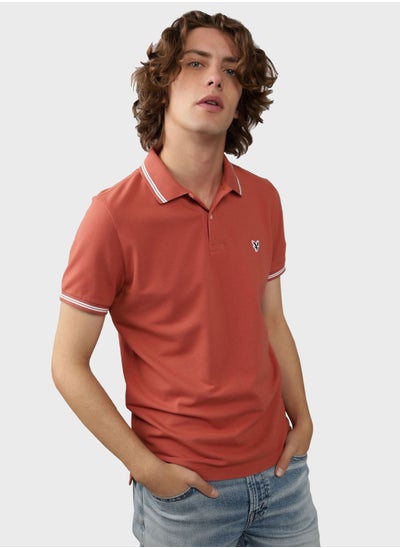 اشتري Collar Line Logo Detail Short Sleeve Polo Shirt في الامارات