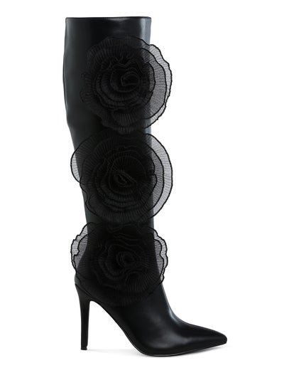 Buy Sheer Big Rose Detail Long Boots in Black in UAE