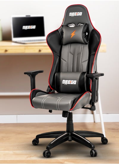 Buy DROGO Ergonomic Gaming Chair with Adjustable Seat Height PU Leather Material 3D Armrest Video Game Chair with Head & Lumbar Support Pillow Desk Chair Home & Office Chair with Recline Grey in UAE