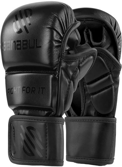 Buy Essential 7 oz MMA Gloves Men & Women | Gloves for Martial Arts Sparring & Training Gloves | Hybrid MMA Kick Boxing Gloves Men | Grappling Gloves (All Black, Large/X-Large) in UAE