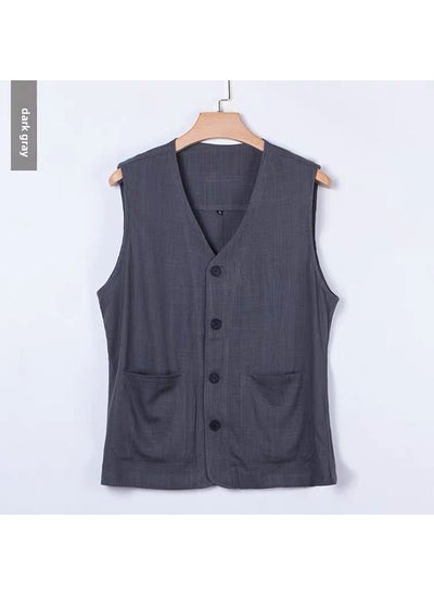 Buy Summer Lightweight Chinese Linen Vest for Men Dark gray in Saudi Arabia