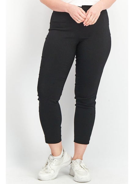 Buy Women Slim Fit Solid Stretchable Trouser Pants, Black in UAE