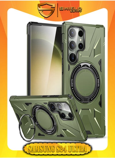 Buy SHIELD EGYPT For Samsung Galaxy S24 Ultra Case Mag-Safe Magnetic Shockproof Phone Case with Ring Holder (Dark Green) in Egypt