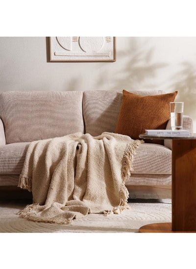 Buy Sanctuary Linen Textured Fringed Throw 130X170Cm - Off White in UAE