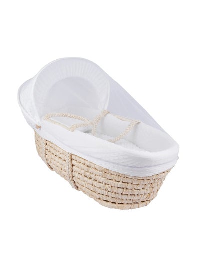 Buy Full Set Natural Palm Moses Basket With White Waffle Dressing 100 percent Cotton in Saudi Arabia