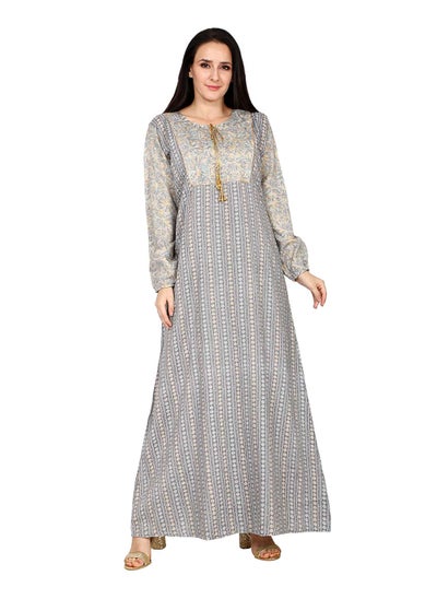 Buy ELEGANT UNIQUE PRINTED LONG SLEEVE STYLISH ARABIC KAFTAN JALABIYA DRESS in Saudi Arabia