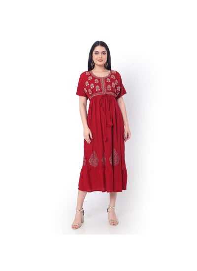 Buy SHORT HIGH QUALITY VISCOSE FRONT EMBROIDERED WITH THIN BELT FRONT TIED ARABIC KAFTAN JALABIYA DRESS in Saudi Arabia