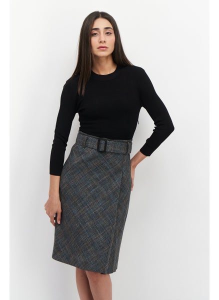 Buy Women Plaid Midi Dress, Black/Grey Combo in UAE