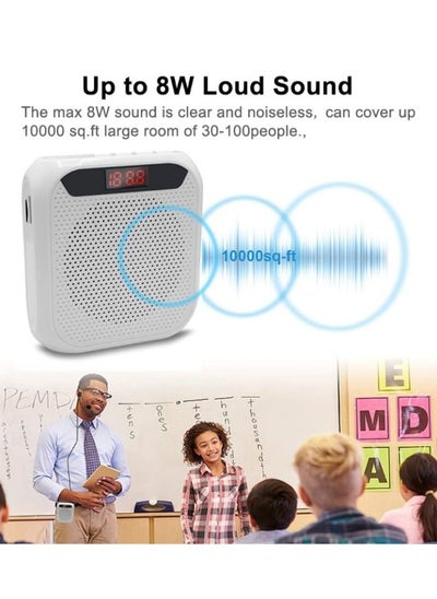 Buy Portable Bluetooth loudspeaker teacher coach tour guide teaching waist hanging lecture small speaker player with headset lanyard white in Saudi Arabia