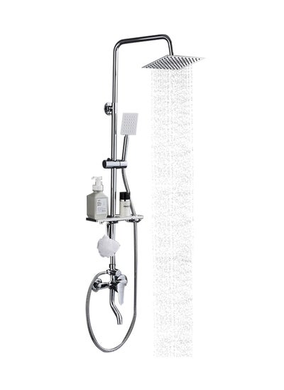 Buy Bathroom Shower Set, Copper Plating Large Square Head Handheld Shower Wall Mount Triple Function Rainfall Shower Thermostatic Valve Mixer Set Bathroom Shower Liftable Shower Column (Silver) in Saudi Arabia