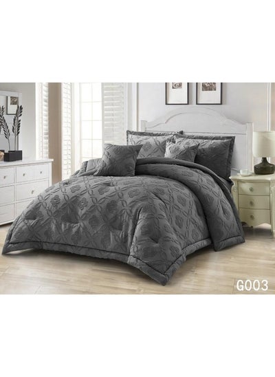 اشتري COMFY 6 PC LUXURIOUS EMBROIDERED COMFORTER SET COTTON KING SIZE GREY في الامارات