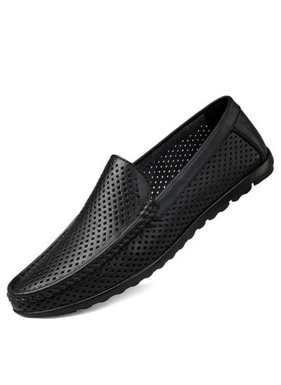 Buy Summer New Men's Hole Bean Shoes Fashion Top Layer Cowhide Comfortable Driving Casual Leather Shoes in Saudi Arabia