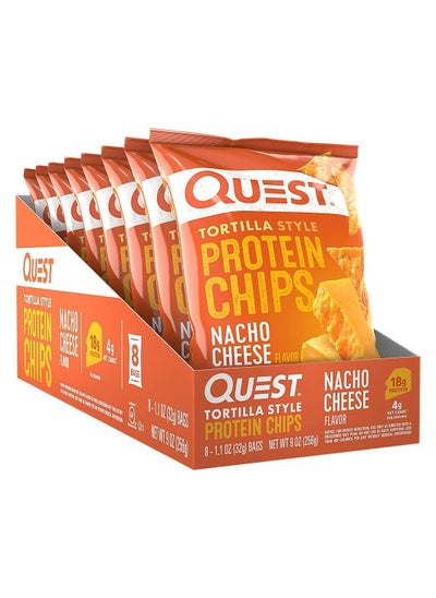 Buy Quest Tortilla Style Protein Chips Nacho Cheese Flavor 32g Pack Of 8 in UAE