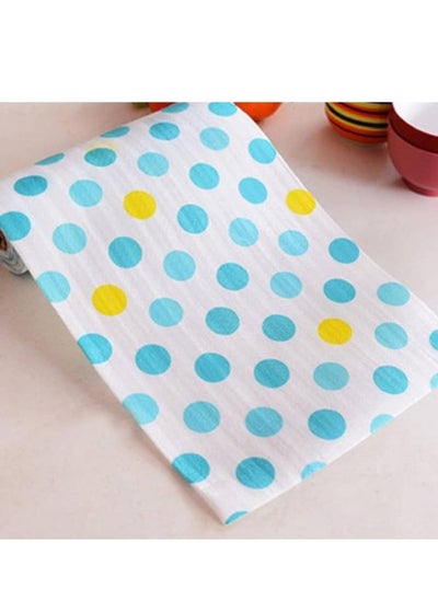 Buy 1pc Kitchen Mat 45cm x 200cm Anti-Slip Kitchen Cabinet Mat (Light Blue + Yellow Dots, White Floor) in Egypt