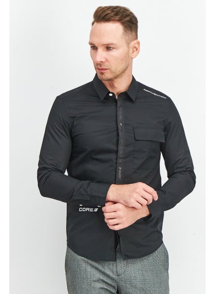 اشتري Men Boxy Fit Embroidered Long Sleeve Casual Shirt, Black في الامارات