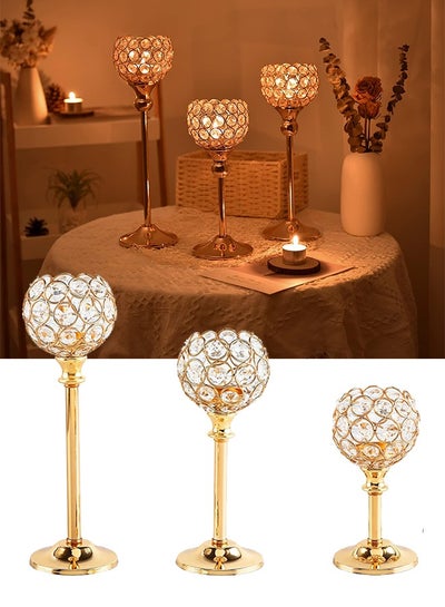 Buy Set of 3 Crystal Tealight Candlestick Holders Metal Crystal Bowl Candelabras Tall Crystal Votive Candlestick Holders Elegant Crystal Candle Centerpiece for Dining Table Wedding Decor  Gold in Saudi Arabia