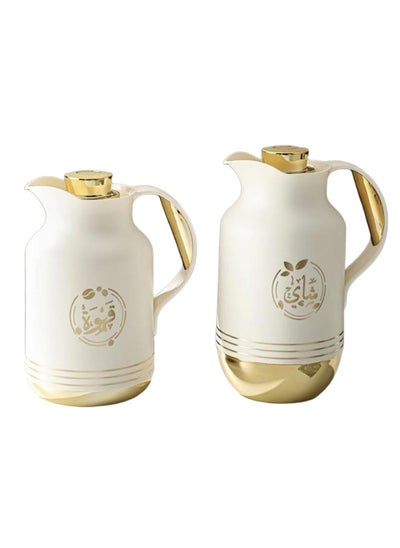 Buy Petros Thermos Set Of 2 Pieces For Coffee And Tea Beige/Golden 1 Liter And 0.7 Liter in Saudi Arabia