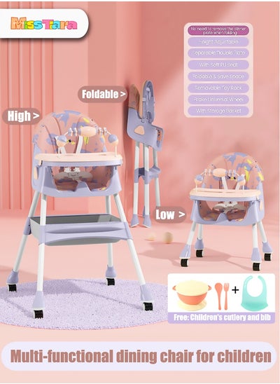 Buy Infant Toddler Convertible High Chair for Kids with Adjustable Height and Footrest, Baby Feeding Booster Seat with Tray,Wheels,Safety Belt For 6 Months to 4 Years in UAE