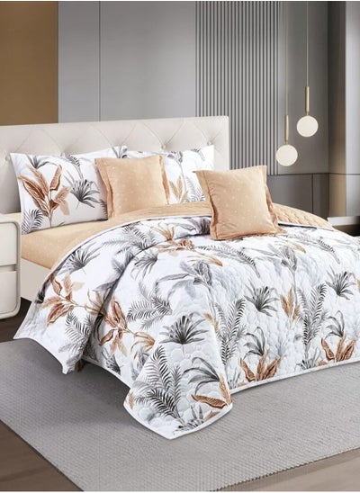 Buy Stellara - Single Summer Bedding Set- 6 Pieces - White-Dark Beige in Saudi Arabia