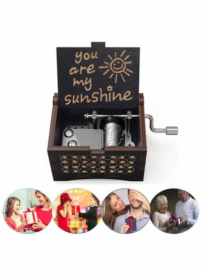 اشتري Wooden Music Box Printing Letter You are My Sunshine Wood Engraved Sunflowers Musical Boxes Gifts for Birthday Black في الامارات