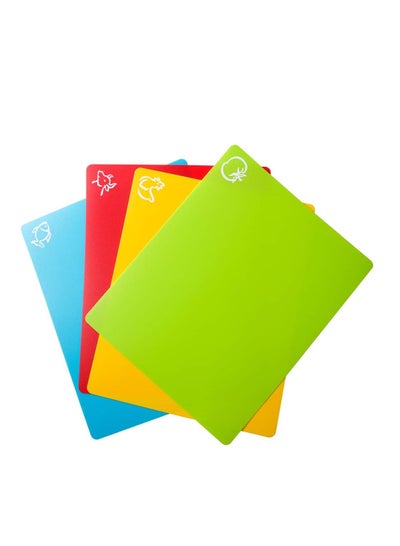 Buy 8 Flexible Plastic Chopping Board Mats, 2 packs of Coloured Mats with Food Icons, Chopping Board Set of 4 in UAE