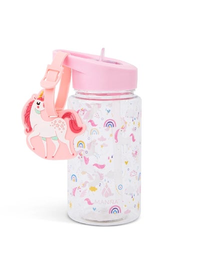 Buy Buddy Unicorn Themed Design Water Bottle with Strap Clear and Pink 15 oz AC55347 in Saudi Arabia