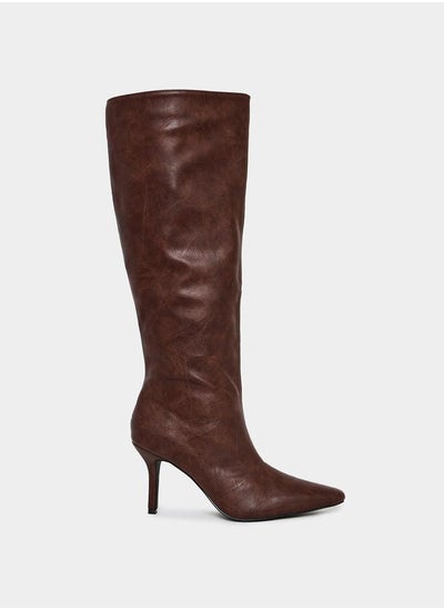 Buy Pointed Toe Stiletto Heel Knee Length Boots in Saudi Arabia