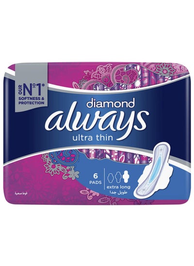 اشتري Always Diamond Ultra Thin Extra Long Sanitary Pads 6's في السعودية