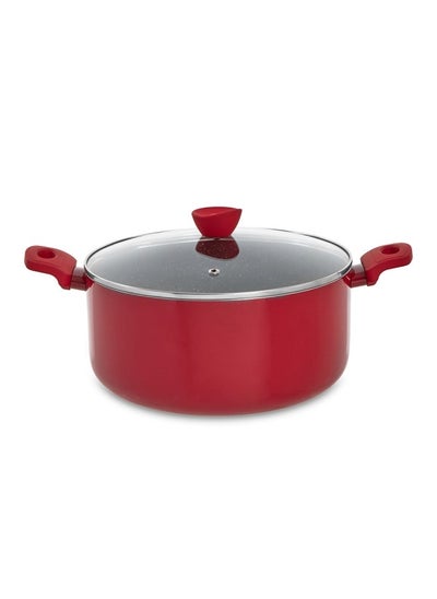 Buy Yna Non-Stick Casserole With Lid, Red & Black - 28 Cm in UAE