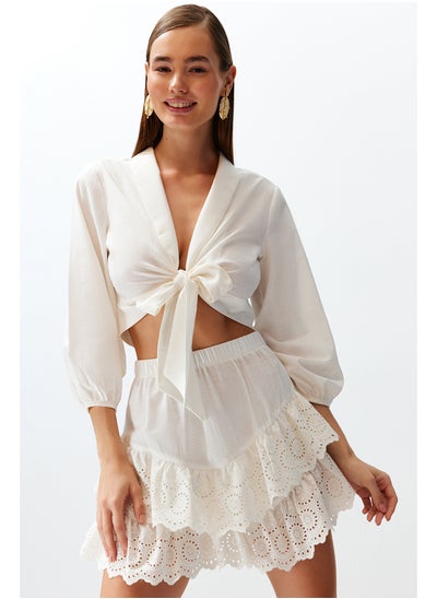 Buy White Mini Woven Ruffle 100% Cotton Skirt TBESS24ET00004 in Egypt