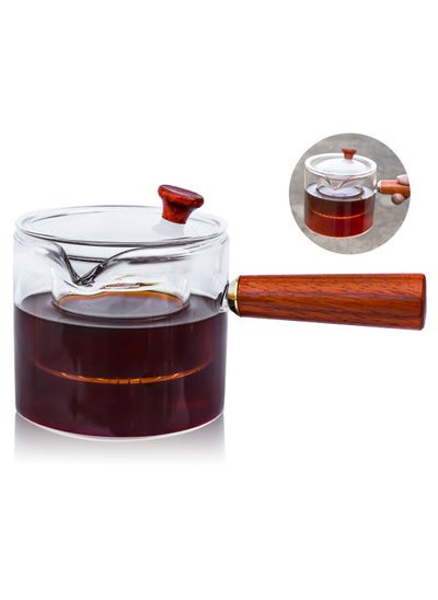 Buy Tea Concept Borosilicate Glass Heat Resistant Style Side Handle Glass Teapot Clear Boiling Loose Leaf Flower Tea Tea and herbal glass jug wood handle 550ml orange in Saudi Arabia