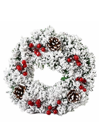 Buy Cute Berry Wreath Handmade Floral Front Door Rustic Garland,Flocked With Mixed Decorations For Christmas Home Bar in UAE