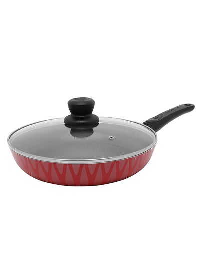 Buy Non-Stick Aluminum Frying Pan With Glass Lid With Heat Resistant Handle Red/Black in Saudi Arabia