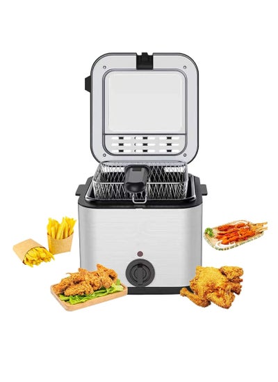 Buy Electric Deep Fryer 2.5L Tank Deep Fat Fryer with Viewing Window Temperature Up to 180°C Stainless Steel Chip Fryer Cold Zone Technology Removable Oil Basket Automatic Fryer 1000W in UAE