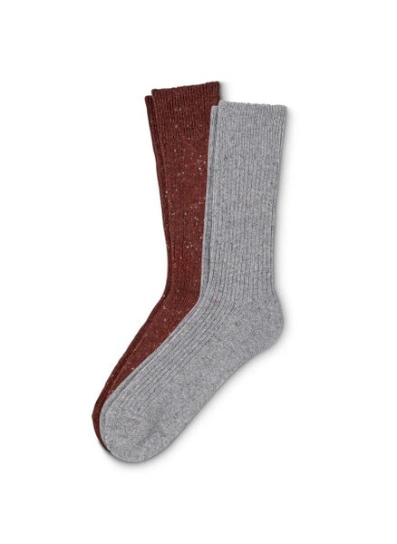 اشتري 2 Pairs Knitted Socks, Rust Red and Grey Flecked في الامارات