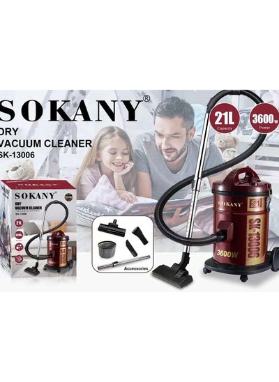 Buy Sokany drum vacuum cleaner, 21 liters, 3600 watts, SK-13006 in Egypt