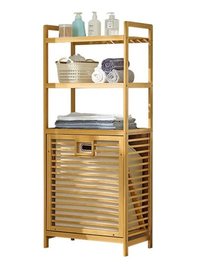 Buy 3-Tier Shelves Bamboo Laundry Hamper Basket Floor Storage Cabinet Freestanding Bathroom Side Storage Organizer with Doors for Hallway Kitchen Living Room in UAE