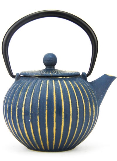 Buy Durable Coated with Enamel Interior Cast Iron Teapot with Stainless Steel Infuser for Brewing Loose Tea Leaf 0.5 Liter Blue in UAE