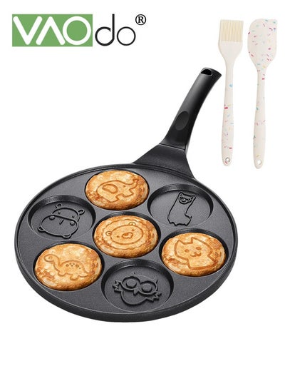 Buy 3PCS Egg Pan with Oil Brush and Spatula Omelet Pan 7-Cup Egg Cooker Pancakes Pan Nonstick Egg Poacher Animal Mini Pancakes Maker Suitable for gas stoves for Pancakes Cookies Burgers Breakfast Pan in Saudi Arabia