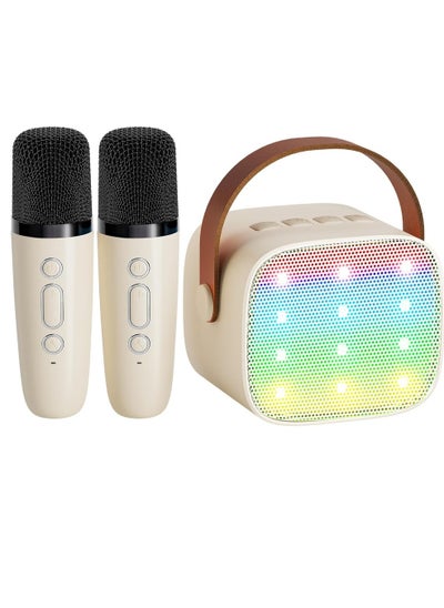 Buy Kids Karaoke Machine, Mini Portable Bluetooth Speaker with 2 Wireless Microphones, Mini Karaoke Machine with Colorful Lights Kids Toys Birthday Gift White in Saudi Arabia